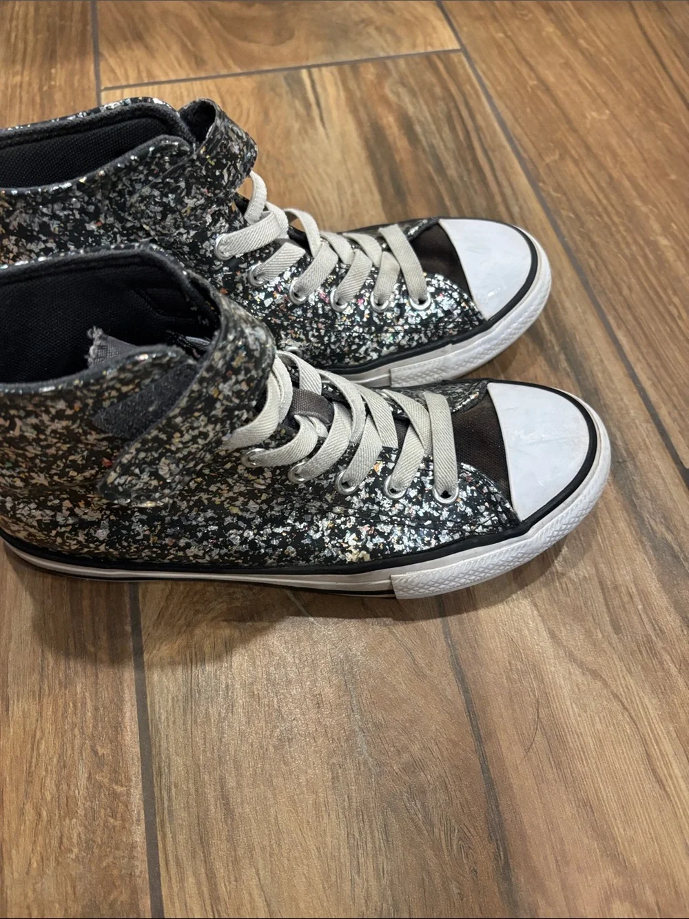 Converse Kids High-Top Glitter Sneaker in Black with Multicolor Sparkle